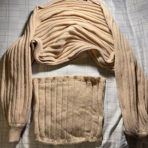 Cream Ribbed Women Sweater